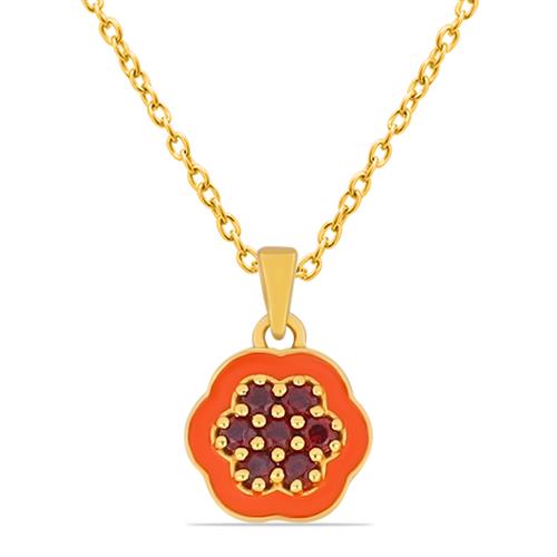 GARNET ENAMEL FLOWER PENDANT 925 SILVER | WHOLESALE JEWELRY SUPPLIER USA